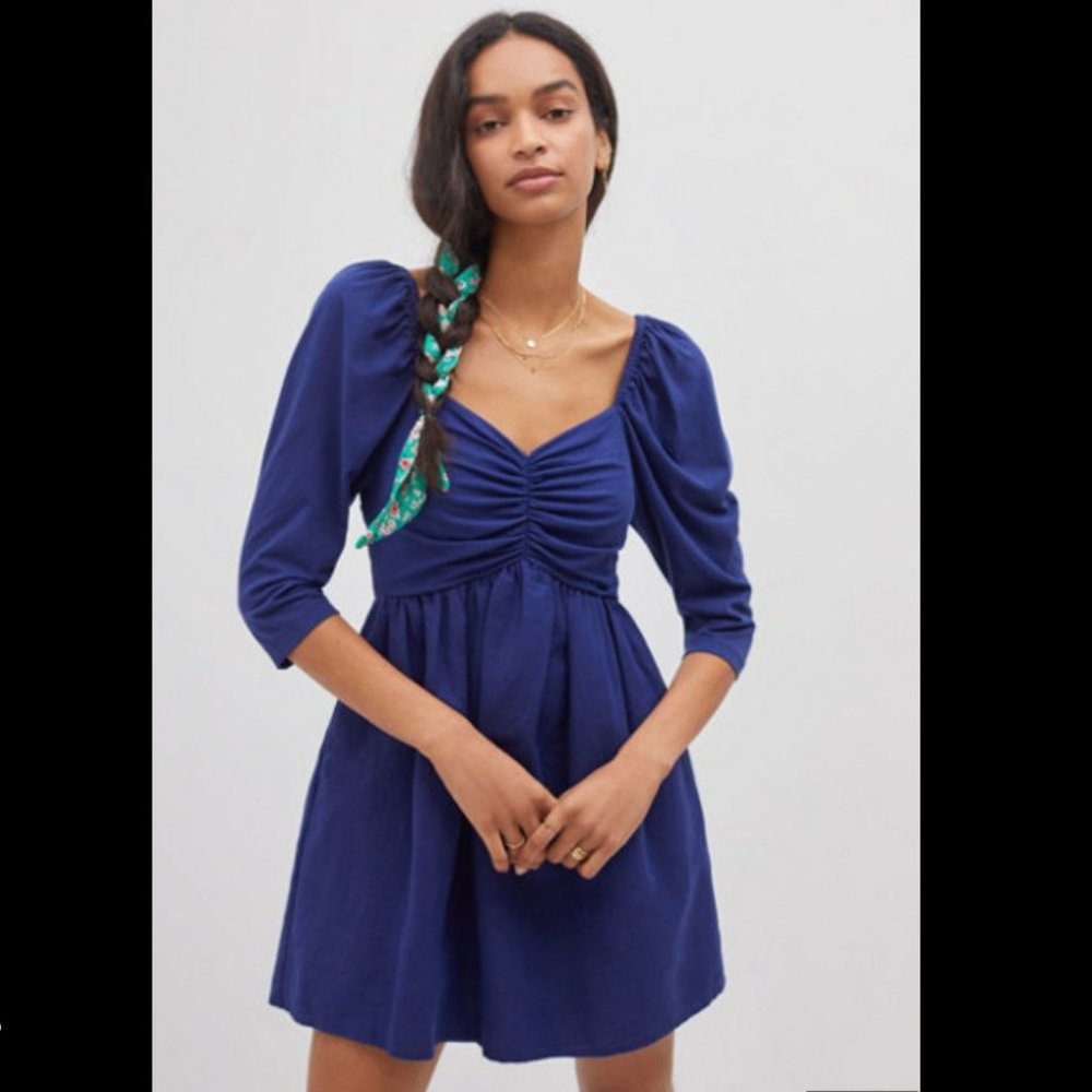 Anthropologie Puff-Sleeved Ruched Mini Dress - Size S - NWT
